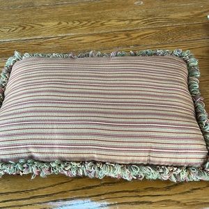 Striped gold/wine accent pillow with fringe.  Size is 14” x 18”